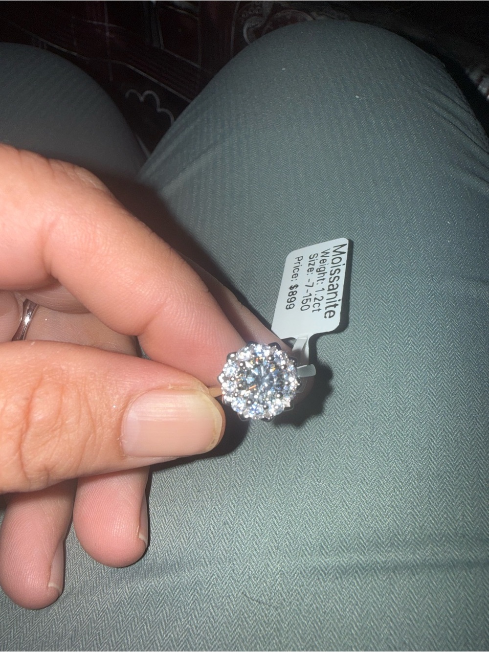 Moissanite Halo Cluster Ring in Silver-White